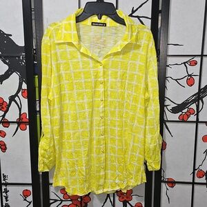 David Cline Yellow White Button Shirt Size Medium